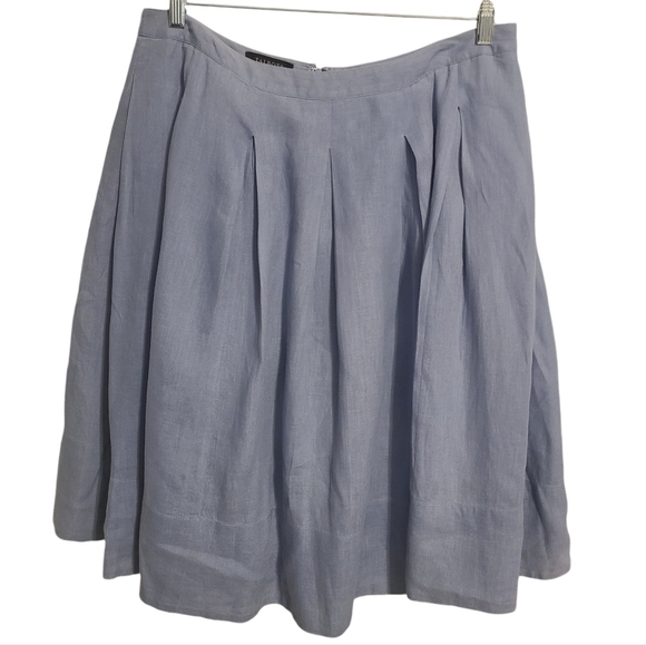 Talbots | Women's Sky Blue/Periwinkle A-Line Pleated Linen Skirt (Size 14) - Picture 1 of 9